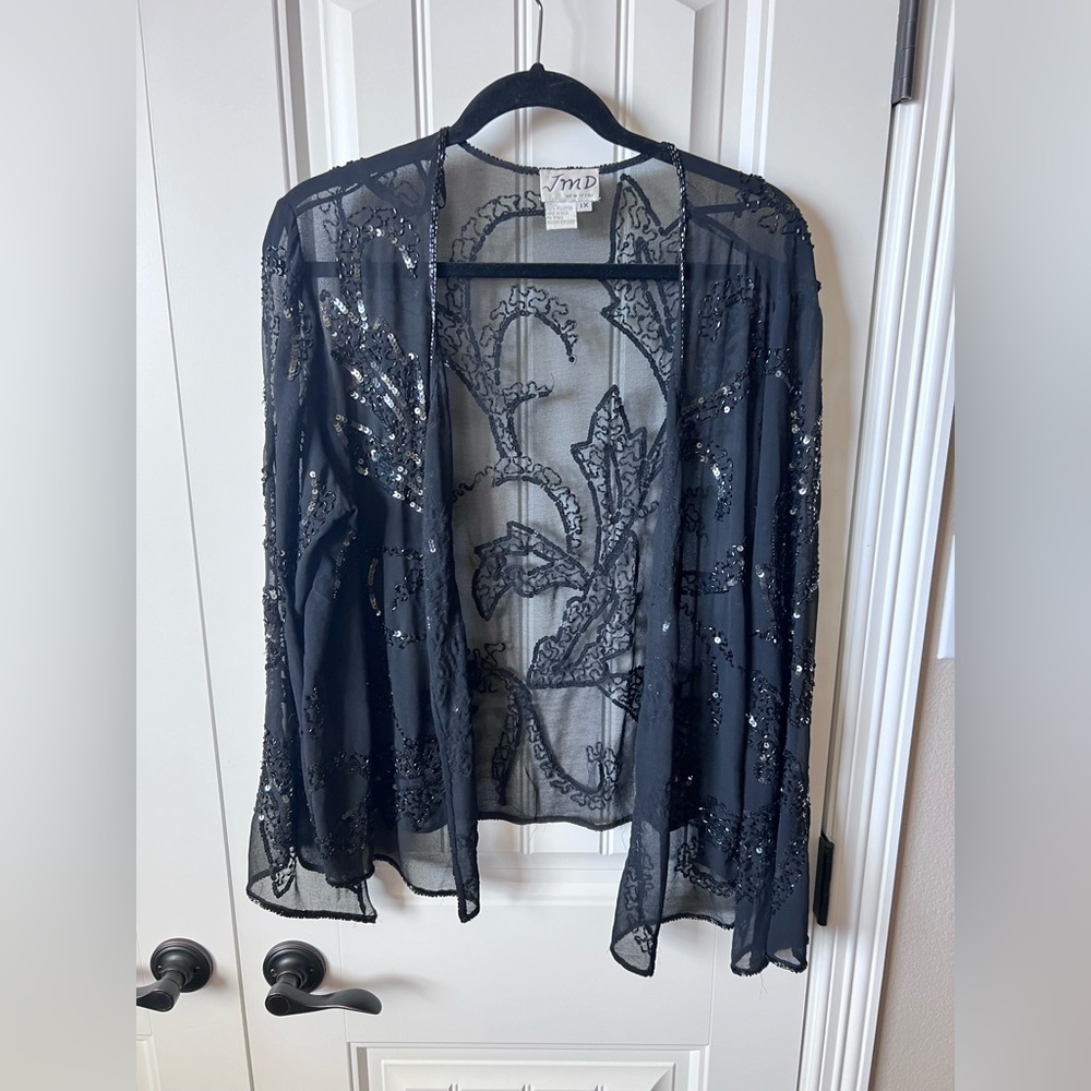 Black beaded formalwear jacket/balero size 1X